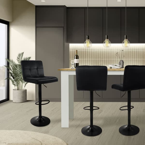 Barstol set om 2 svart sammetsöverdrag med ryggstöd och fotstöd höjdjusterbar 63-83cm ML-Design