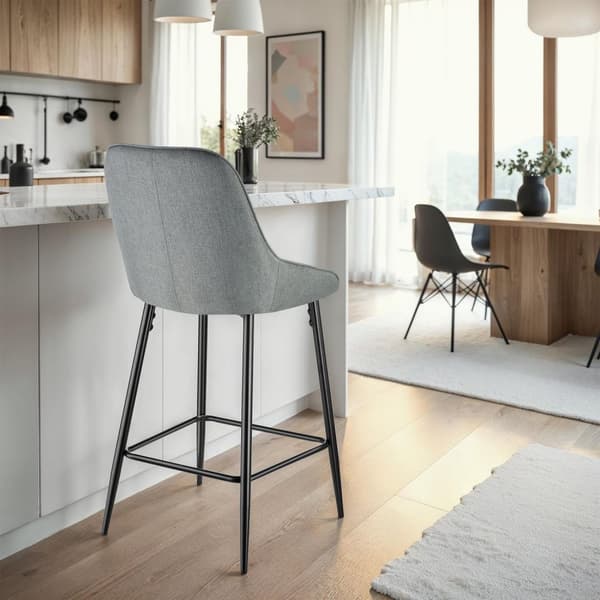 Barstol Siera med ryggstöd - Vävt tyg grå/svart, Uppsättning av 2