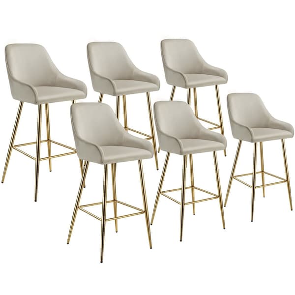 Barstol Avane med ryglæn, polstret, velour look - Sæt med 6 stk.