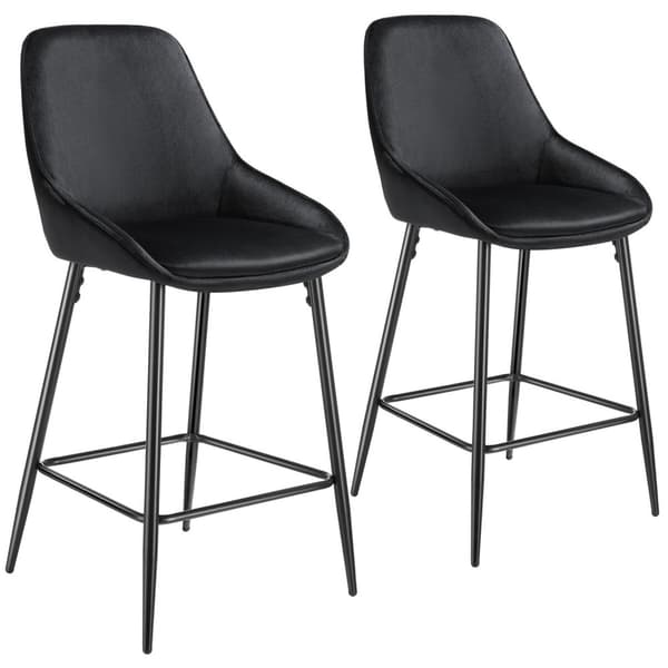 Barstol Siera med rygstøtte - Velour sort/sort,Sæt med 2 stk.