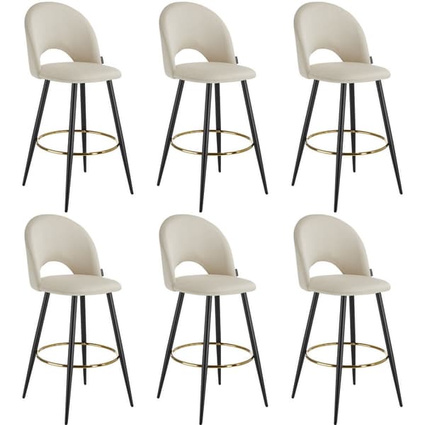 Barstol Sachel med rygstøtte, velour look - creme/sort,Sæt med 6 stk.