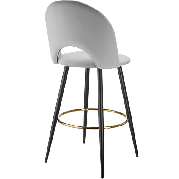 Barstol Sachel med rygstøtte, velour look - lysegrå/sort,Sæt med 6 stk.
