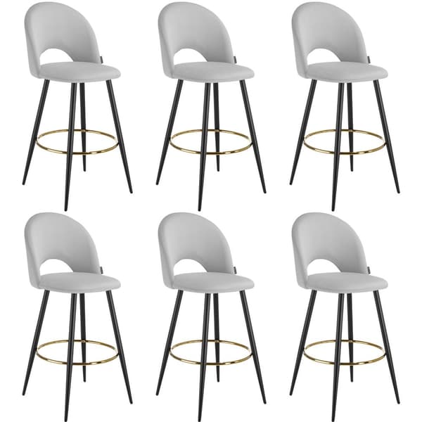 Barstol Sachel med rygstøtte, velour look - lysegrå/sort,Sæt med 6 stk.