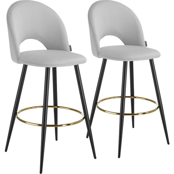 Barstol Sachel med rygstøtte, velour look - lysegrå/sort,Sæt med 2 stk.