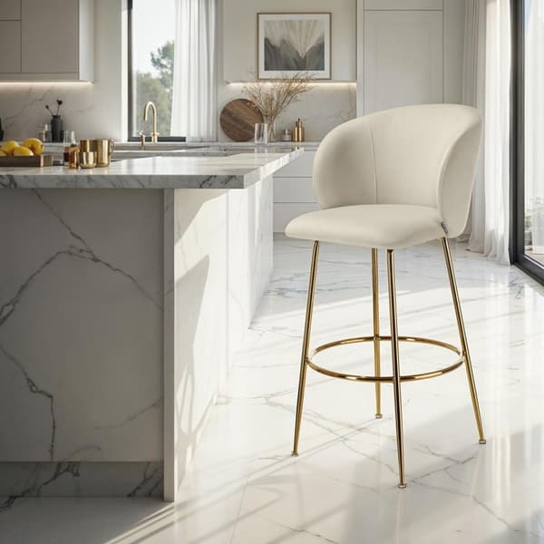 Barstol Luana, med rygstøtte, velour look - creme/guld,Sæt med 4 stk.