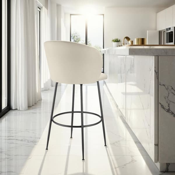 Barstol Luana, med rygstøtte, velour look - creme/sort,Sæt med 6 stk.