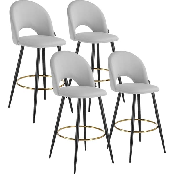 Barstol Sachel med rygstøtte, velour look - lysegrå/sort,Sæt med 4 stk.