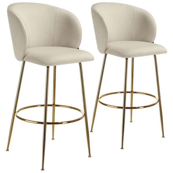 Barstol Luana, med rygstøtte, velour look - creme/guld,Sæt med 2 stk.