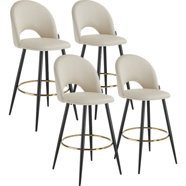 Barstol Sachel med rygstøtte, velour look - creme/sort,Sæt med 4 stk.