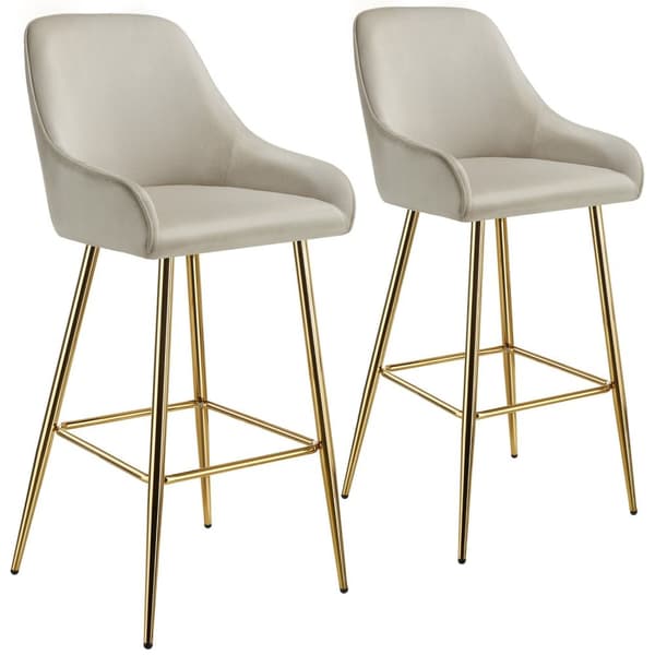 Barstol Avane med ryglæn, polstret, velour look - Sæt med 2 stk.
