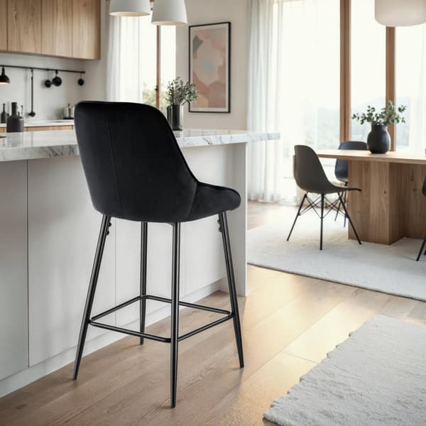 Barstol Siera med rygstøtte - Velour sort/sort,Sæt med 6 stk.