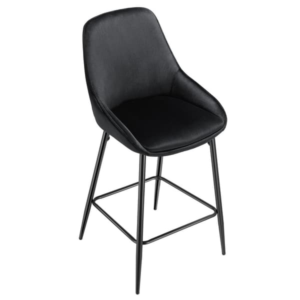 Barstol Siera med rygstøtte - Velour sort/sort,Sæt med 6 stk.