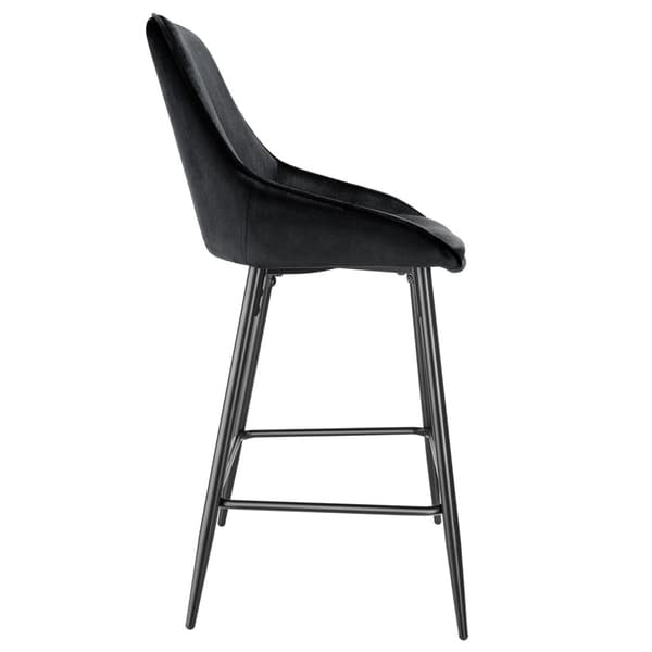 Barstol Siera med rygstøtte - Velour sort/sort,Sæt med 6 stk.