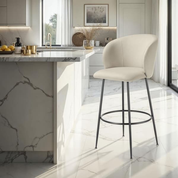Barstol Luana, med rygstøtte, velour look - creme/sort,Sæt med 2 stk.