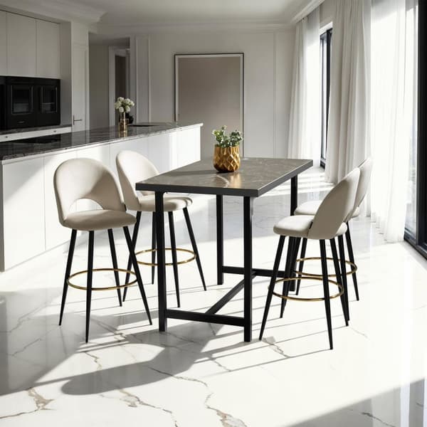 Barstol Sachel med rygstøtte, velour look - creme/sort,Sæt med 2 stk.