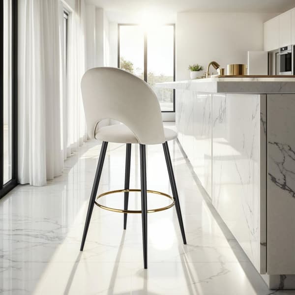 Barstol Sachel med rygstøtte, velour look - creme/sort,Sæt med 2 stk.