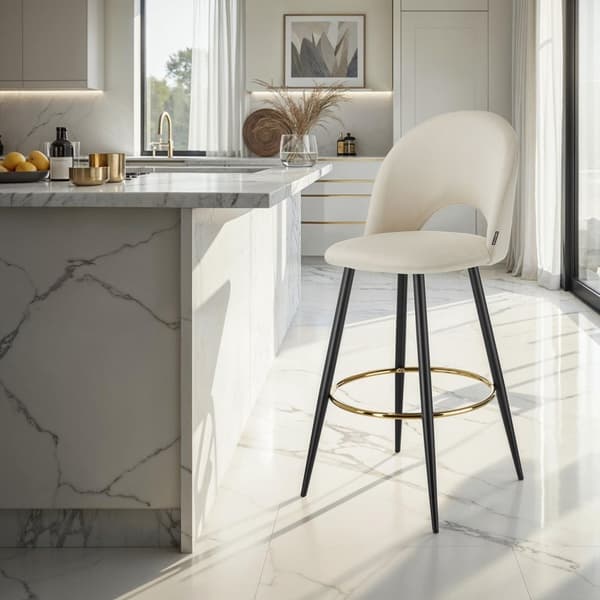Barstol Sachel med rygstøtte, velour look - creme/sort,Sæt med 2 stk.