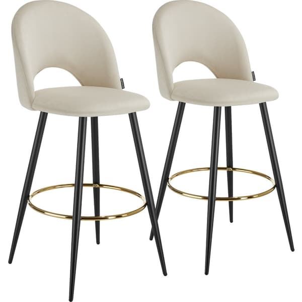 Barstol Sachel med rygstøtte, velour look - creme/sort,Sæt med 2 stk.