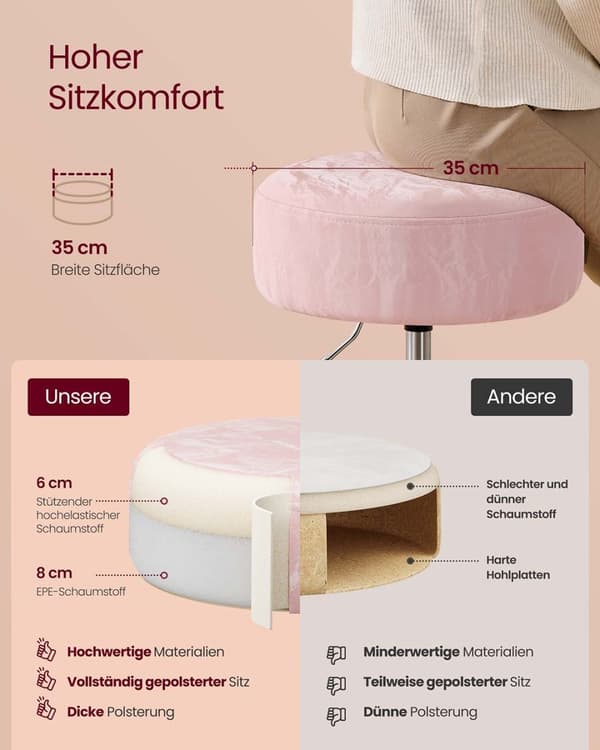 Sminkpall, VASAGLE LJB120B01, 38x44-60 cm, Pastellrosa