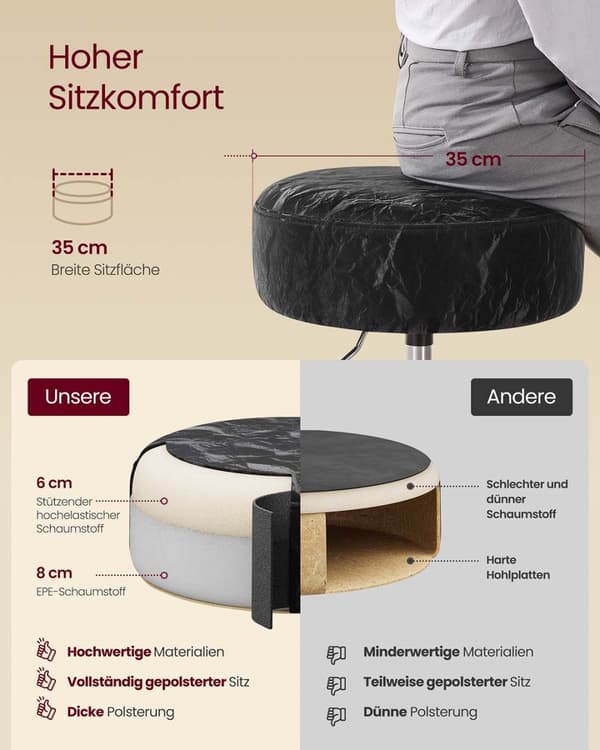 Makeup Skammel, VASAGLE LJB120B01, 38x44-60 cm, Sort