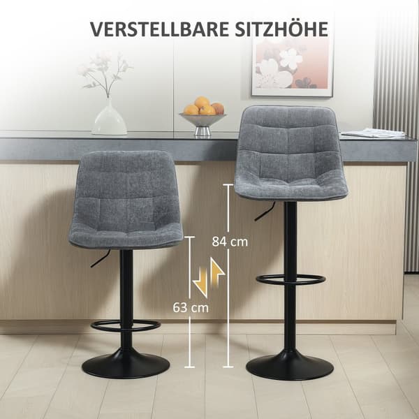 Barstol Set, 2er-Set, 47x53x96-117 cm, Mörkgrå