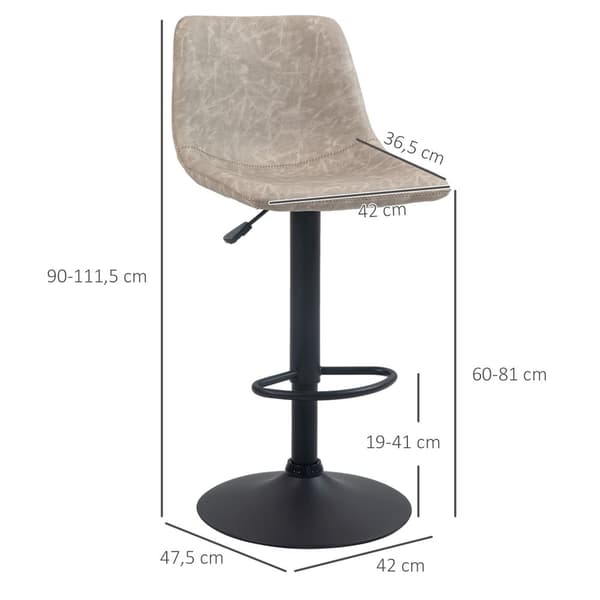Barstol Sæt, 2er-Set, 42x47.5x90.5-111.5 cm, Beige