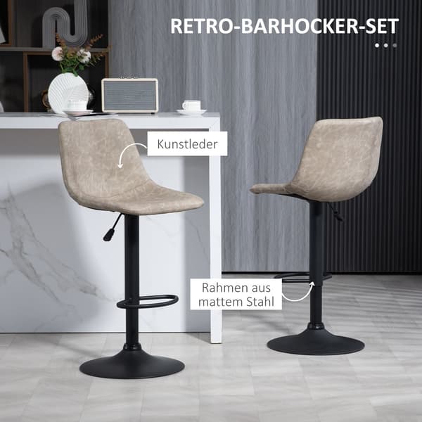 Barstol Sæt, 2er-Set, 42x47.5x90.5-111.5 cm, Beige