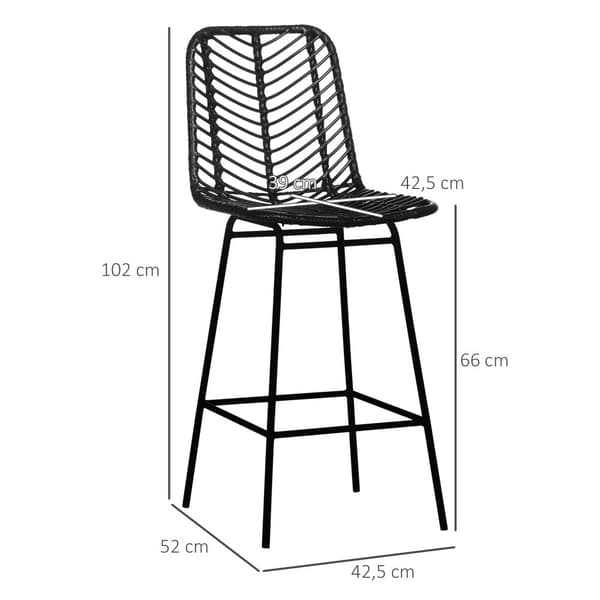 Barstolsæt, 2er-Set, 42,5x52x102 cm, Sort