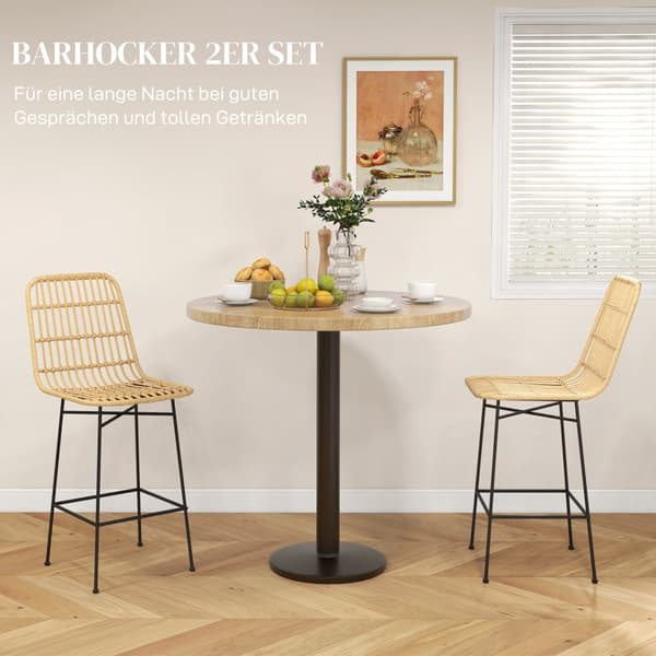Barstol, 2er-Set, 45x53.5x105 cm, Natur & Sort