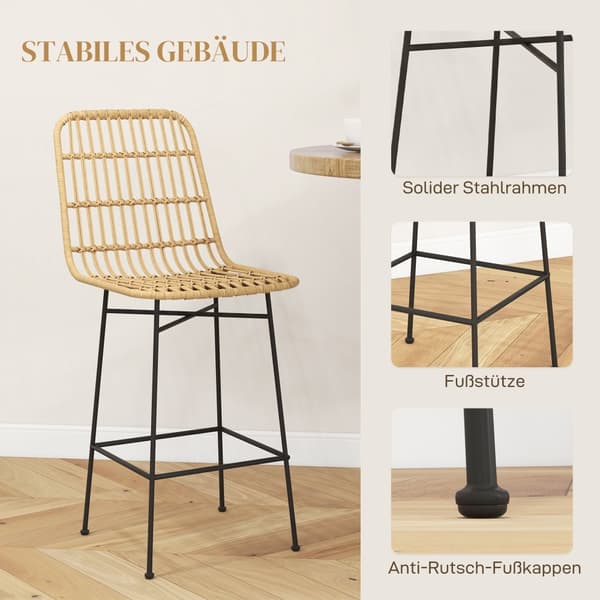 Barstol, 2er-Set, 45x53.5x105 cm, Natur & Sort
