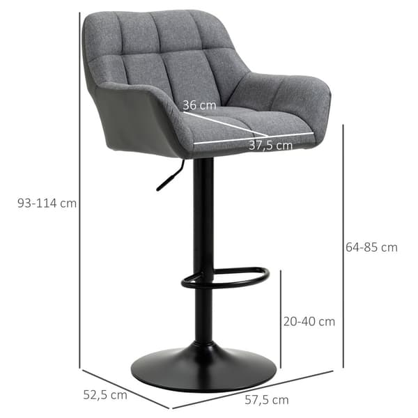 Barstol, 2er-Set, 57,5x52,5x93-114 cm, Grå