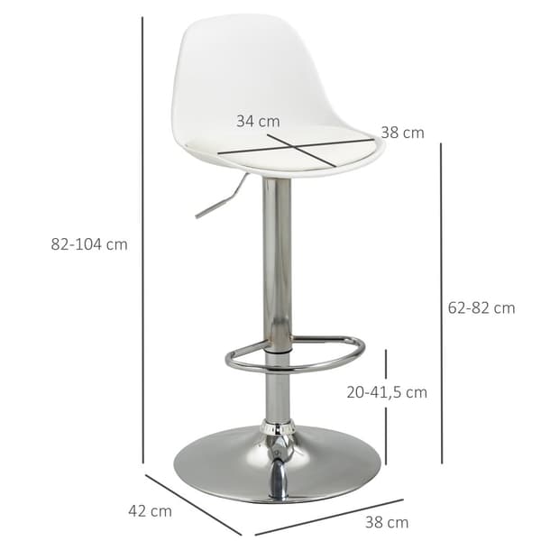 Barstol Sæt, 40x42x82-104 cm, Hvid