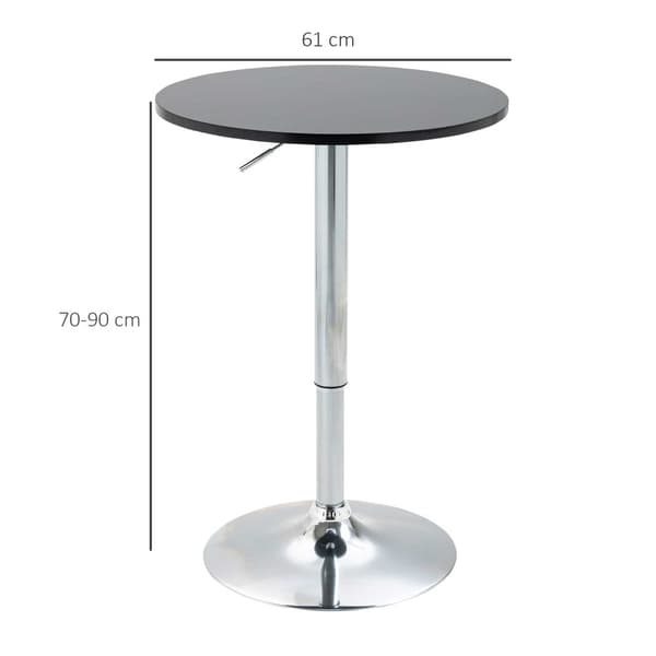 Rund Bar Bord, Ø61x70-97 cm, Svart