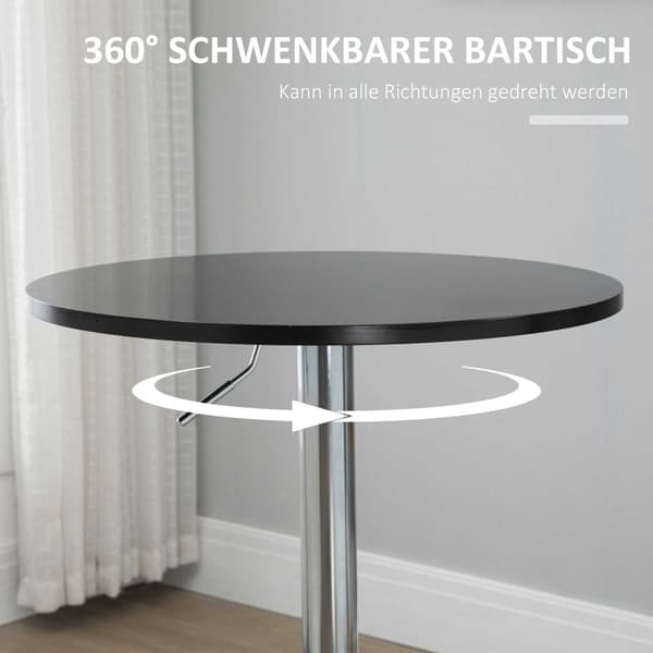 Rund Bar Bord, Ø61x70-97 cm, Svart