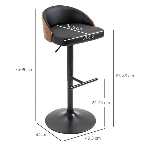 Baarituoli setti, 48x49.5x76-96 cm, Musta+Kahvi