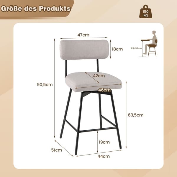 Baarituolit, 47x51x90.5 cm, beige