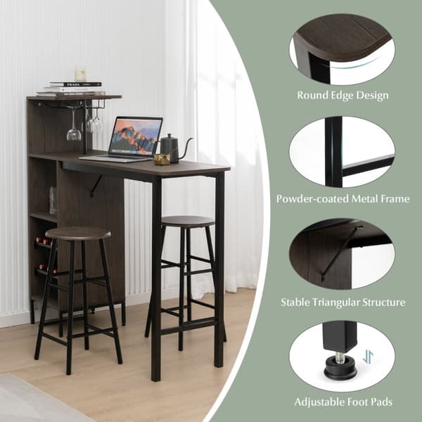 Bartbord & Stol Set, 120x40x35 cm, 30x30x60 cm, Brun