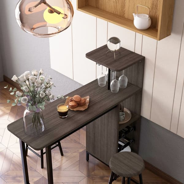 Bartbord & Stol Set, 120x40x35 cm, 30x30x60 cm, Brun