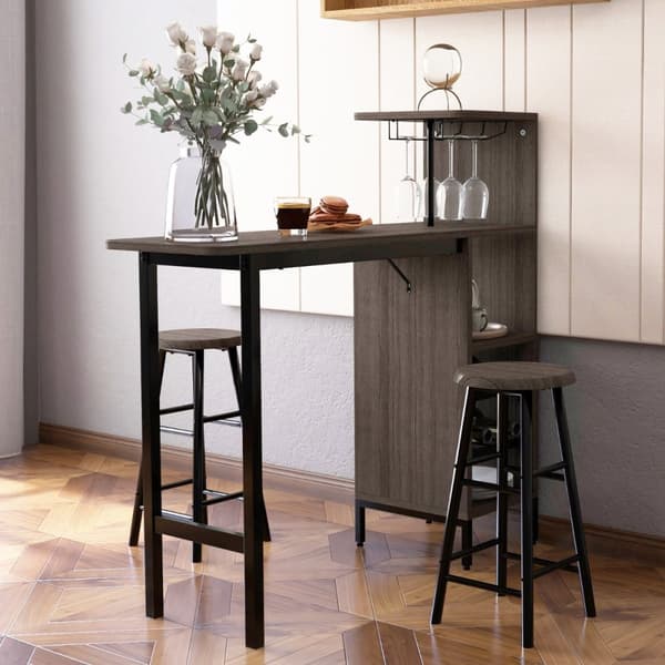 Bartbord & Stol Set, 120x40x35 cm, 30x30x60 cm, Brun