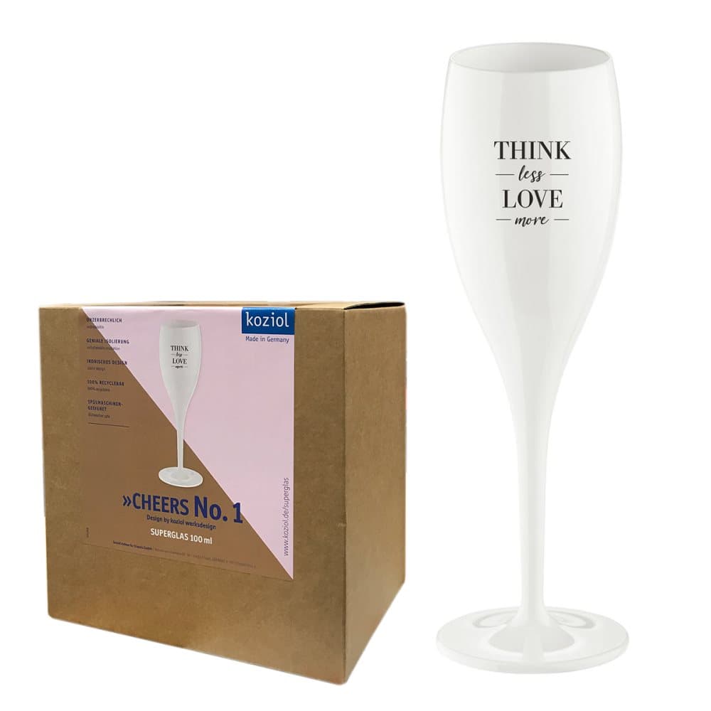 CHEERS Think Less Love More, Champagneglas med print 6-pack 100ml