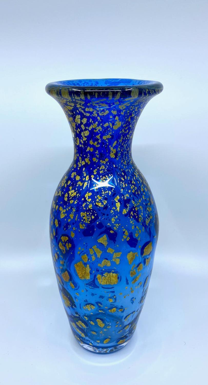 Gyllene Tider - Konstglas Vas - Kobolt / Guld Unik design Robert Oldergaarden