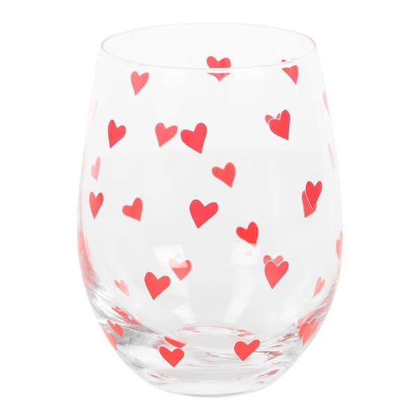 Something Different Heart Stemless Wine Glass Clear/Red One Size