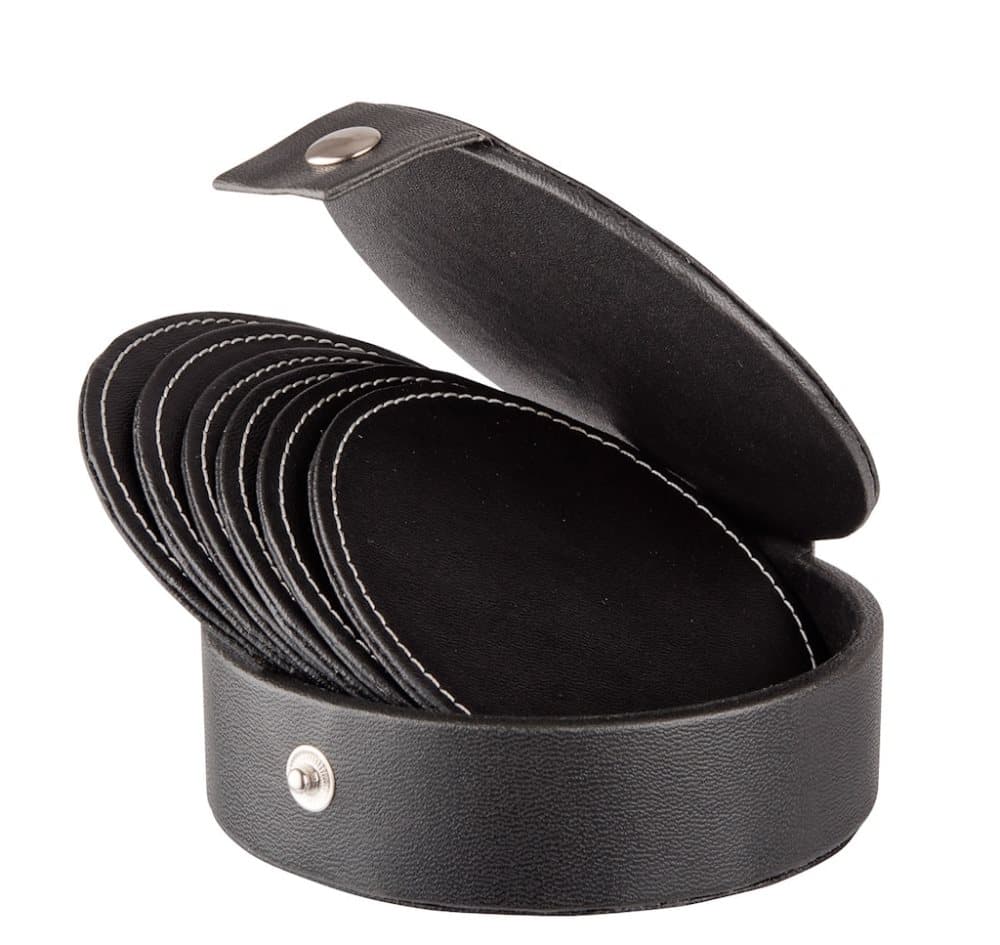 Coaster 6-pack sort kunstlæder diameter 10 cm