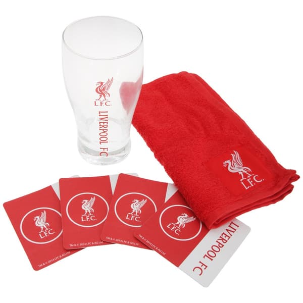 Liverpool FC Official Wordmark Mini Football Bar Set (Pint Glass, Towel & Beer Mats) Red/White One Size