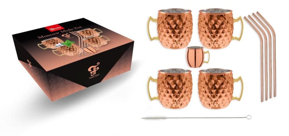 Diamond moscow mule glas mugg set koppar