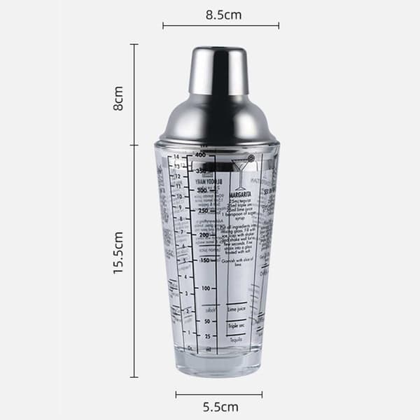 Cocktailshaker med drikkeopskrift 400 ml shaker glas rustfrit stål