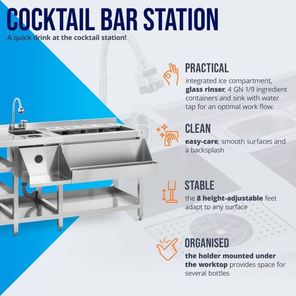 Royal Catering - Cocktail-station - Med ishink, 4 st. GN 1/9 behållare, glassköljare och flaskhållare - Royal Catering