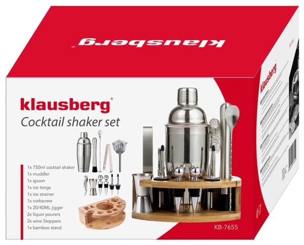 BAARIMEN SETTI JUOMAKOKTILILLE 12-KAPPALINEN SILVER SHAKER KLAUSBERG KB-7655