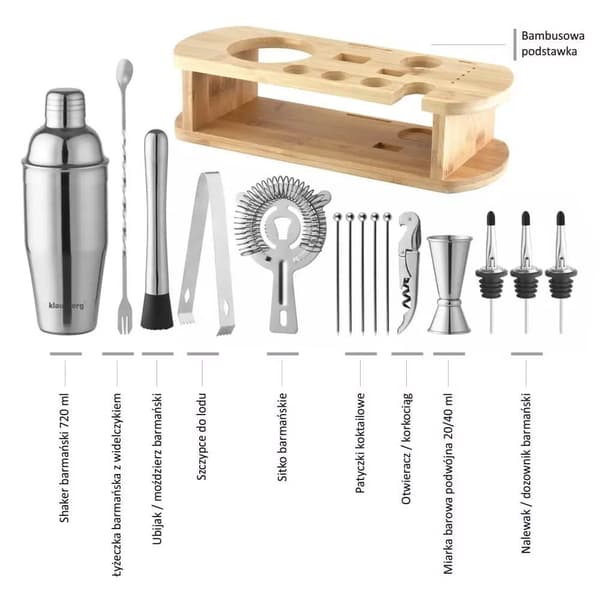 BAR SÆT 16 ELEMENTS SHAKER KLAUSBERG KB-7582 SØLV