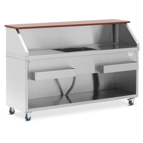 Royal Catering - Mobil cocktail-station - Med isbehållare och flaskhållare - 180 cm lång disk i träoptik